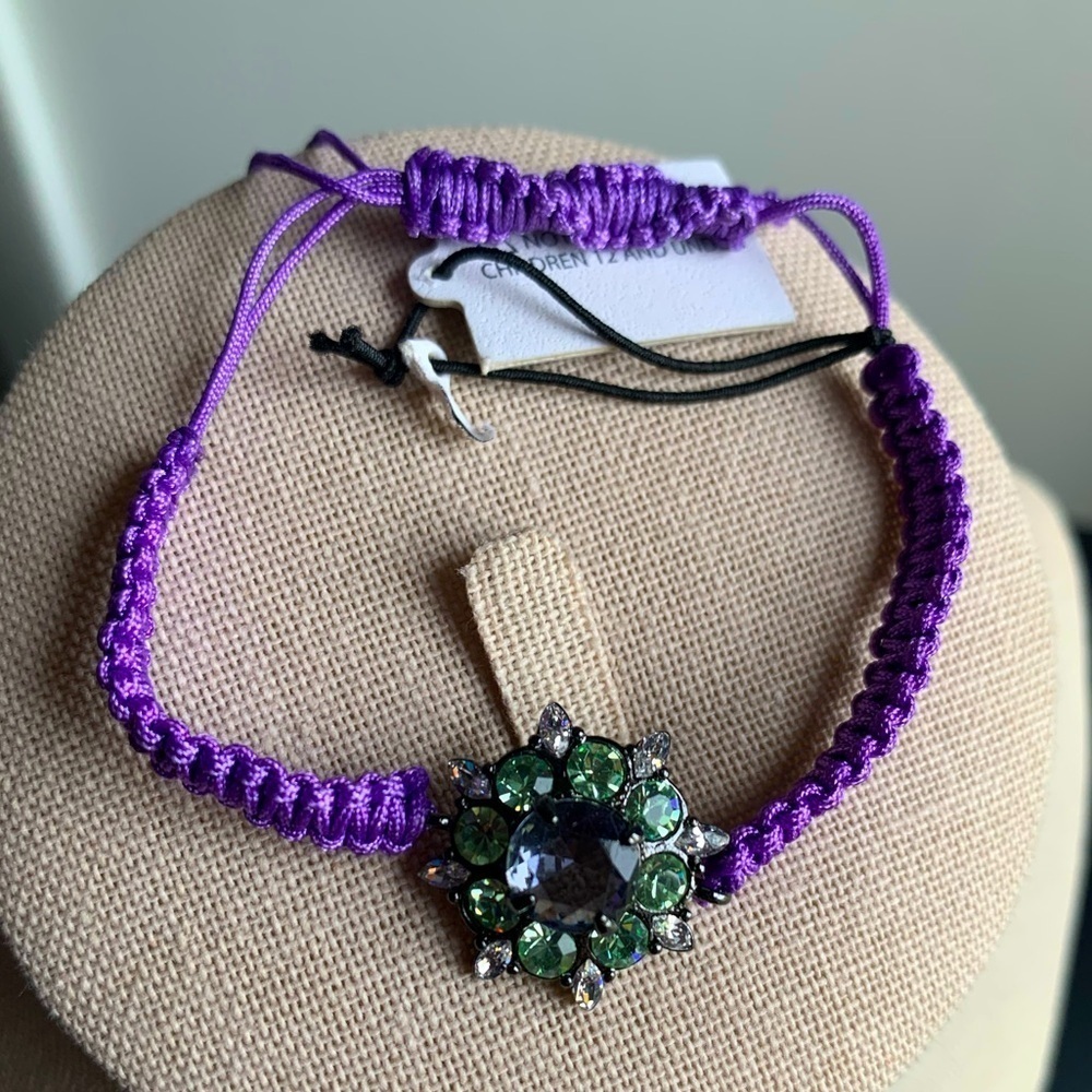 NWT Juicy Couture Purple Crystal Bead Flower Adjustable Bracelet